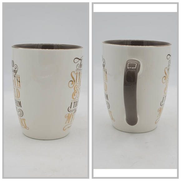 Christian Art Gifts Scripture Mugs Pair Bible Verse Gold Lettering Ceramic Cups - Picture 3 of 11